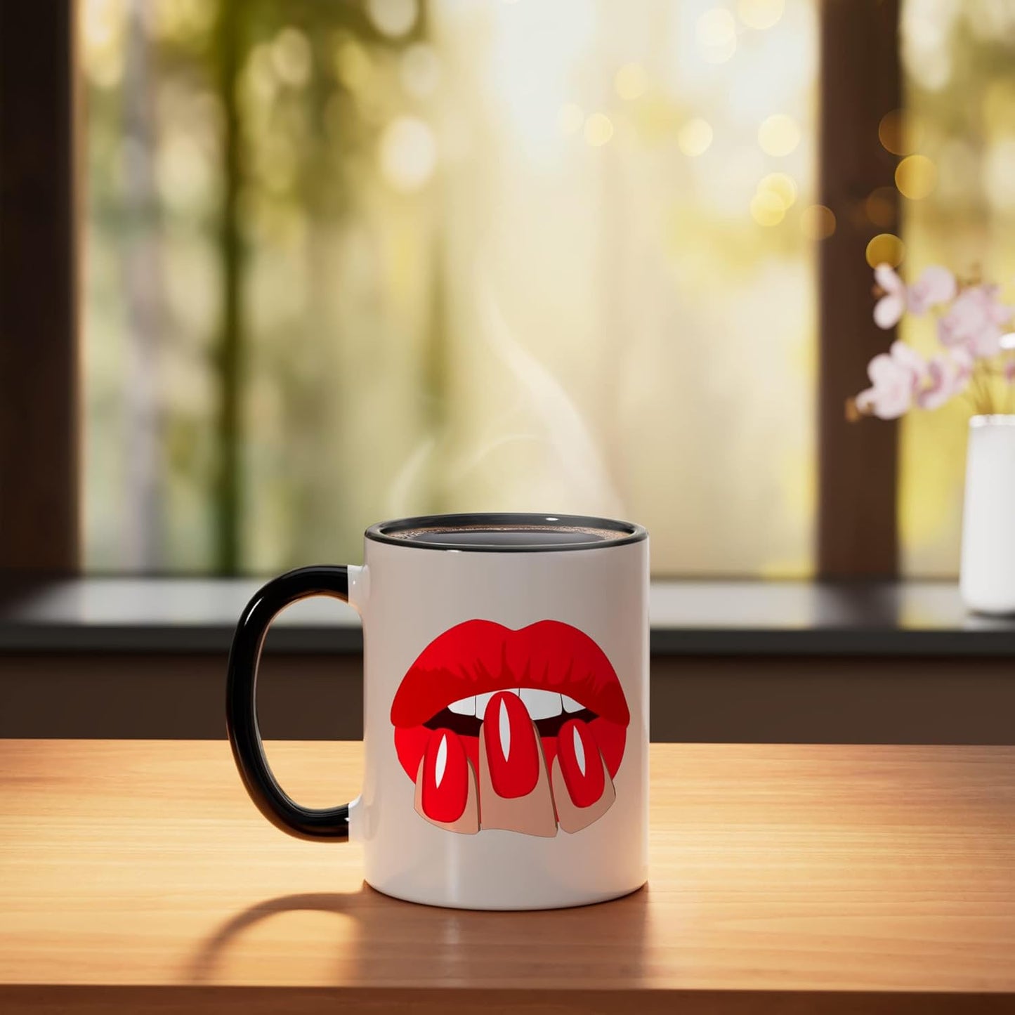 Mug cerámico para manicura y uñas negro/blanco