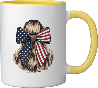 Taza Cerámica Coquette Bandera USA 4 de Julio Amarillo/Blanco