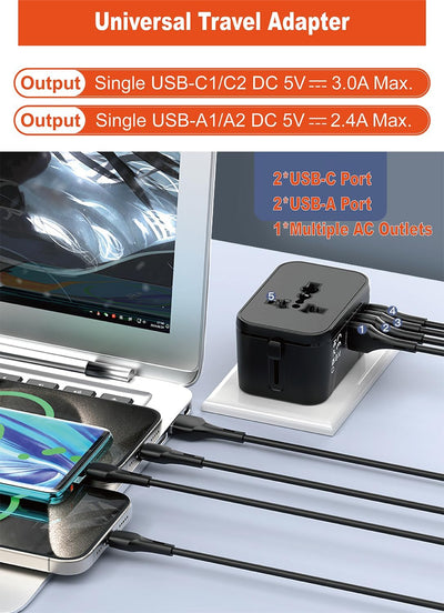 Adaptador USB Tipo C universal cargador pared mundo