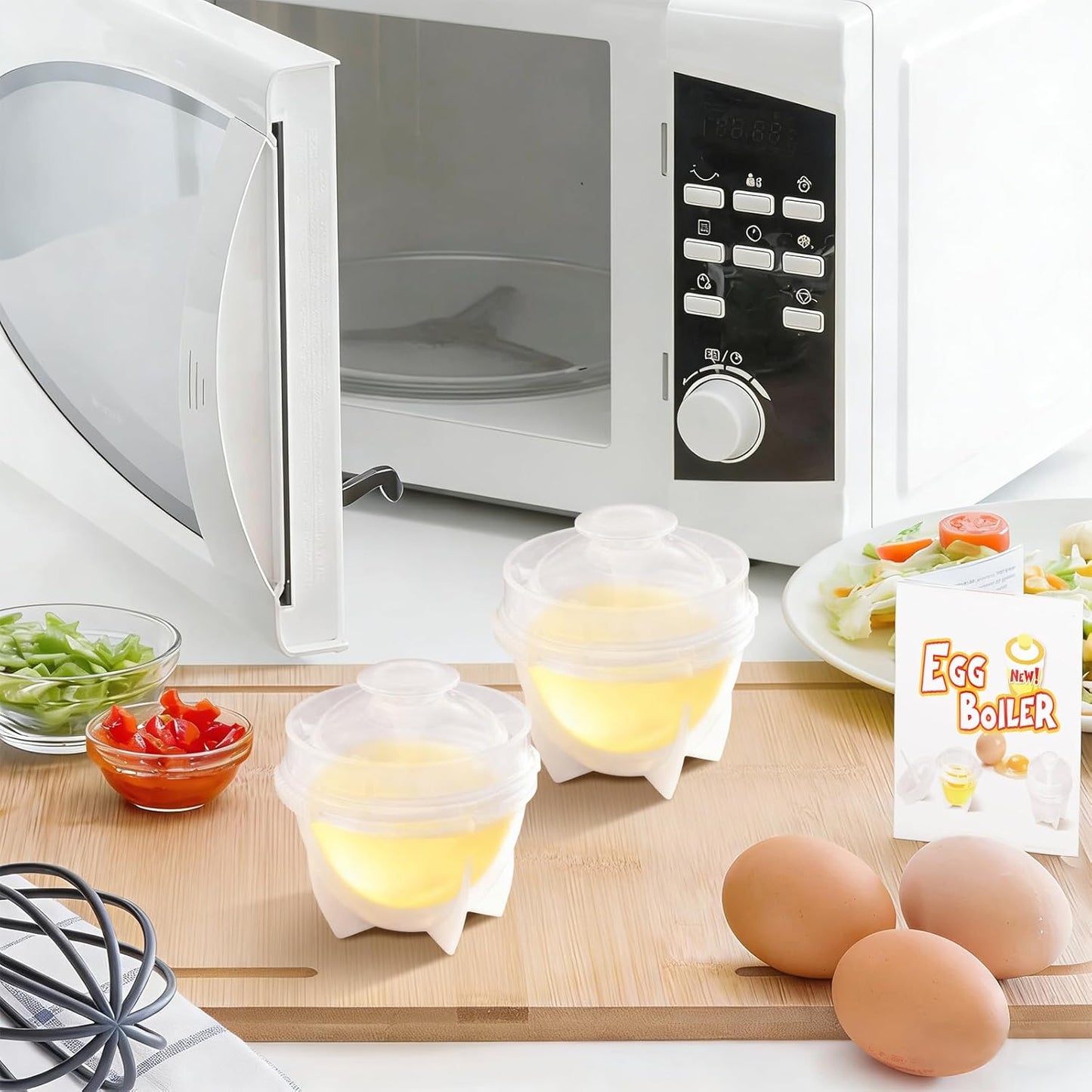 Olla para microondas paquete 2 tazas dobles sin BPA antiadherente
