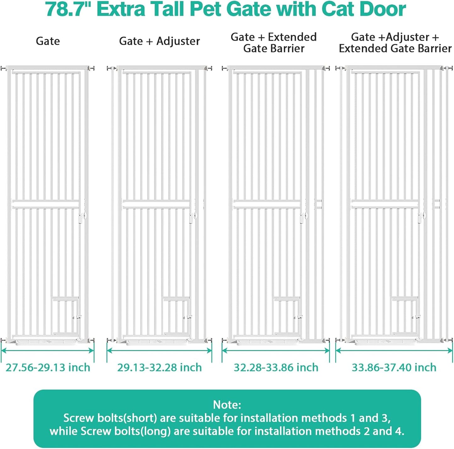 Puerta ajustable para mascotas 78.7pulg 27.5-37.4pulg ancho blanco
