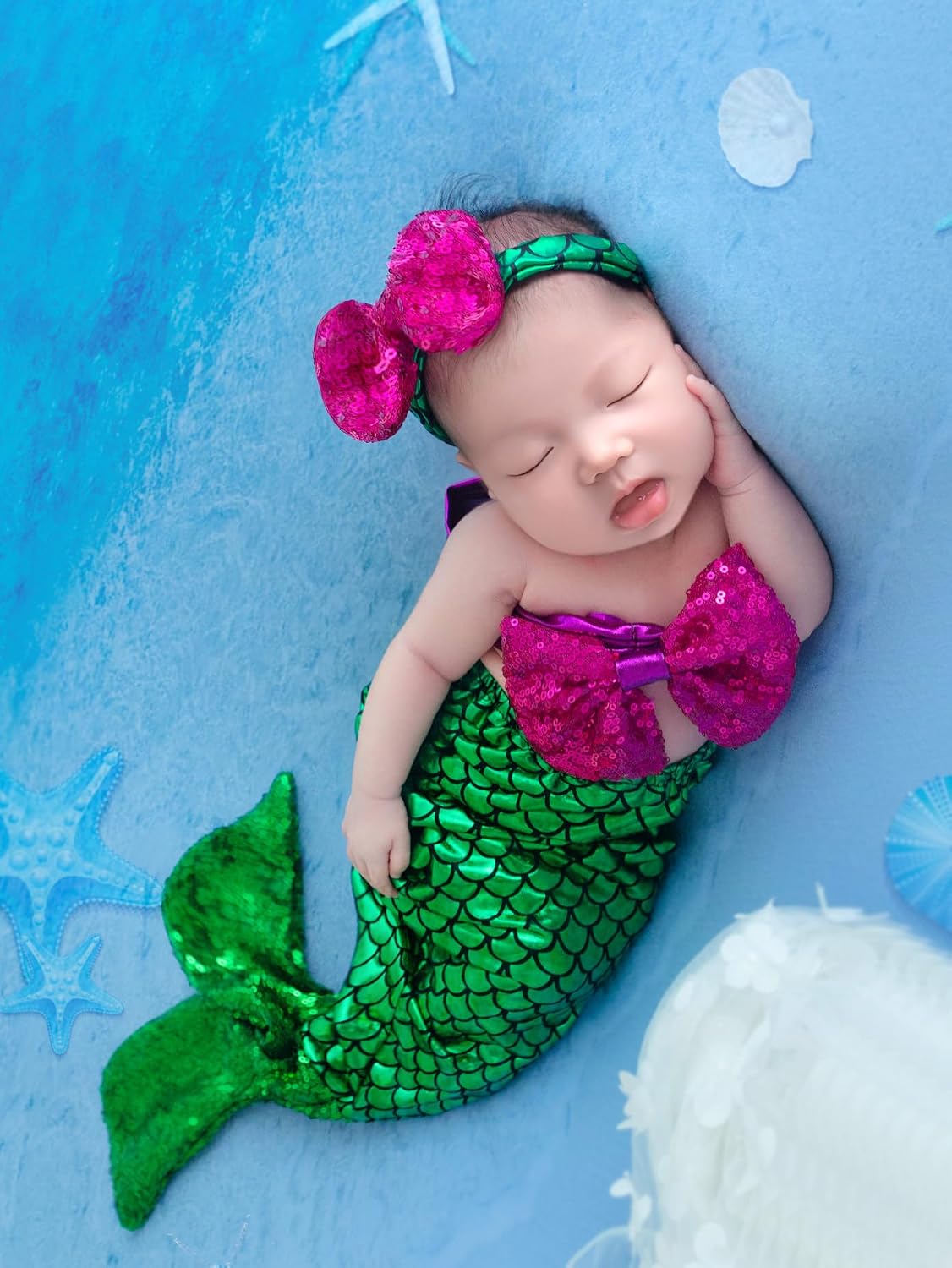 Accesorios foto sirena bebé traje verde-morado