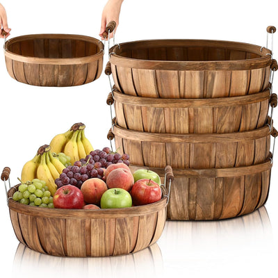 Canasta pan madera natural 14.6 pulg con asas para cocina y fiestas