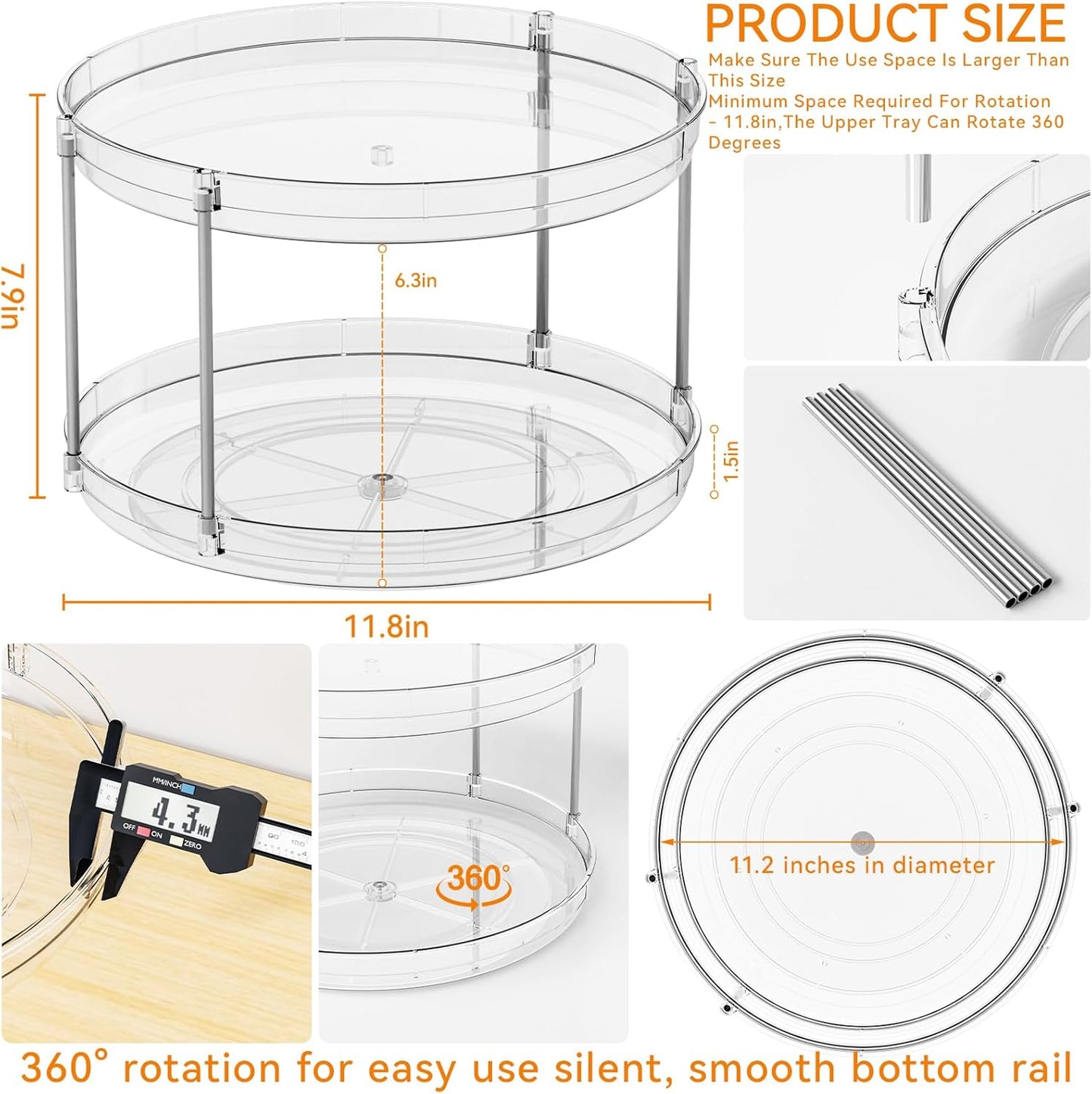 Plato giratorio Lazy Susan de 2 niveles para gabinete encimera despensa