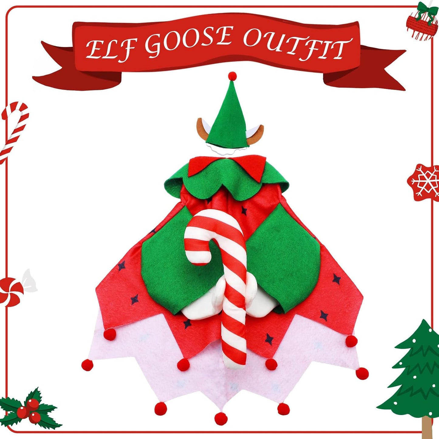 Traje ganso elfo Navidad rojo y verde para patio jardín decoración