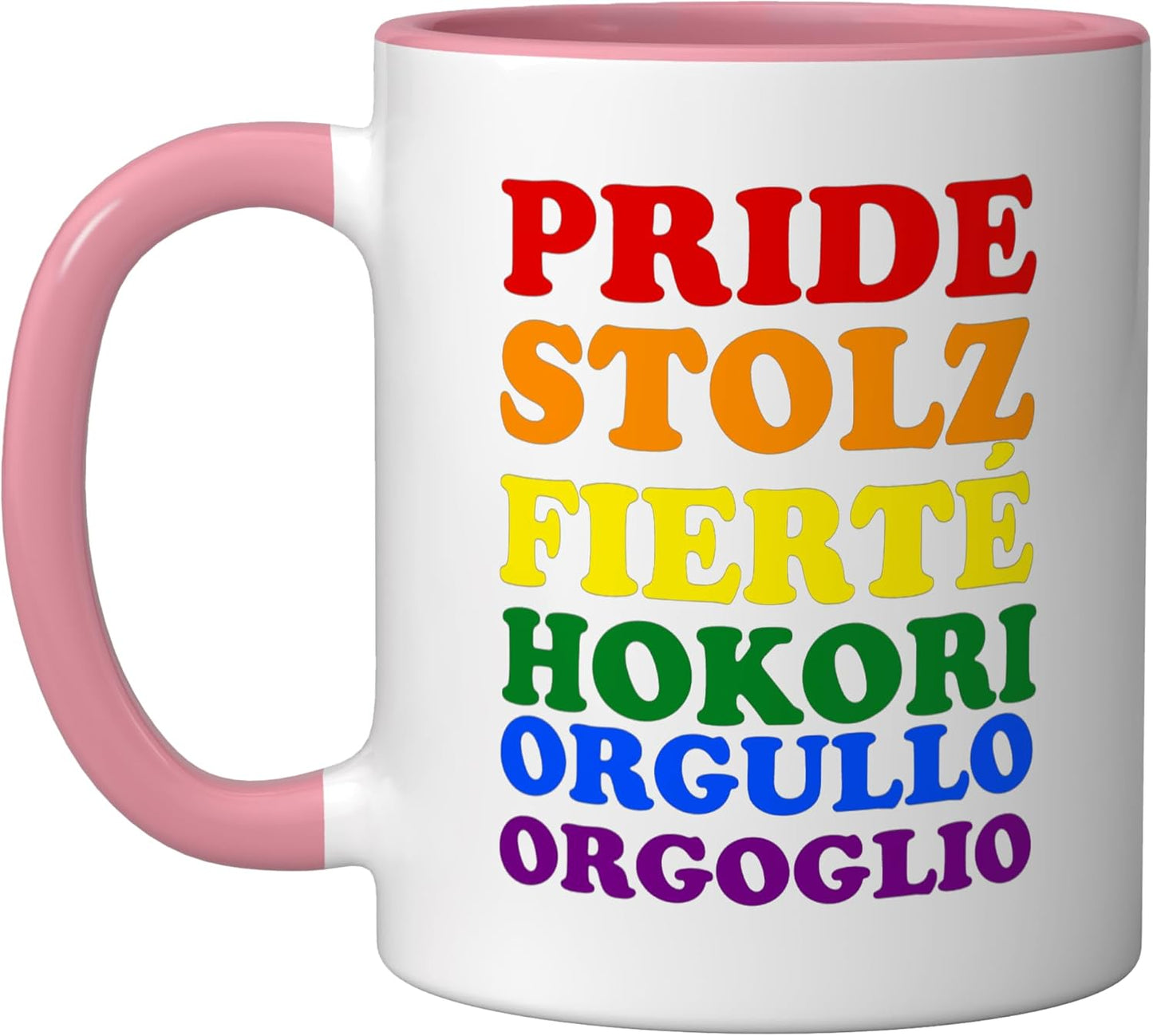 Taza Cerámica Multilingüe Rosa/Blanca