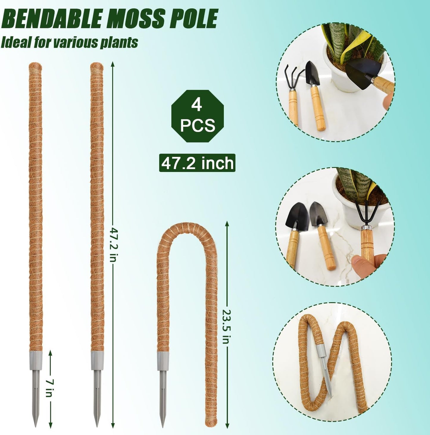 4 Postes Musgo 47pulg para Monstera y Filodendro