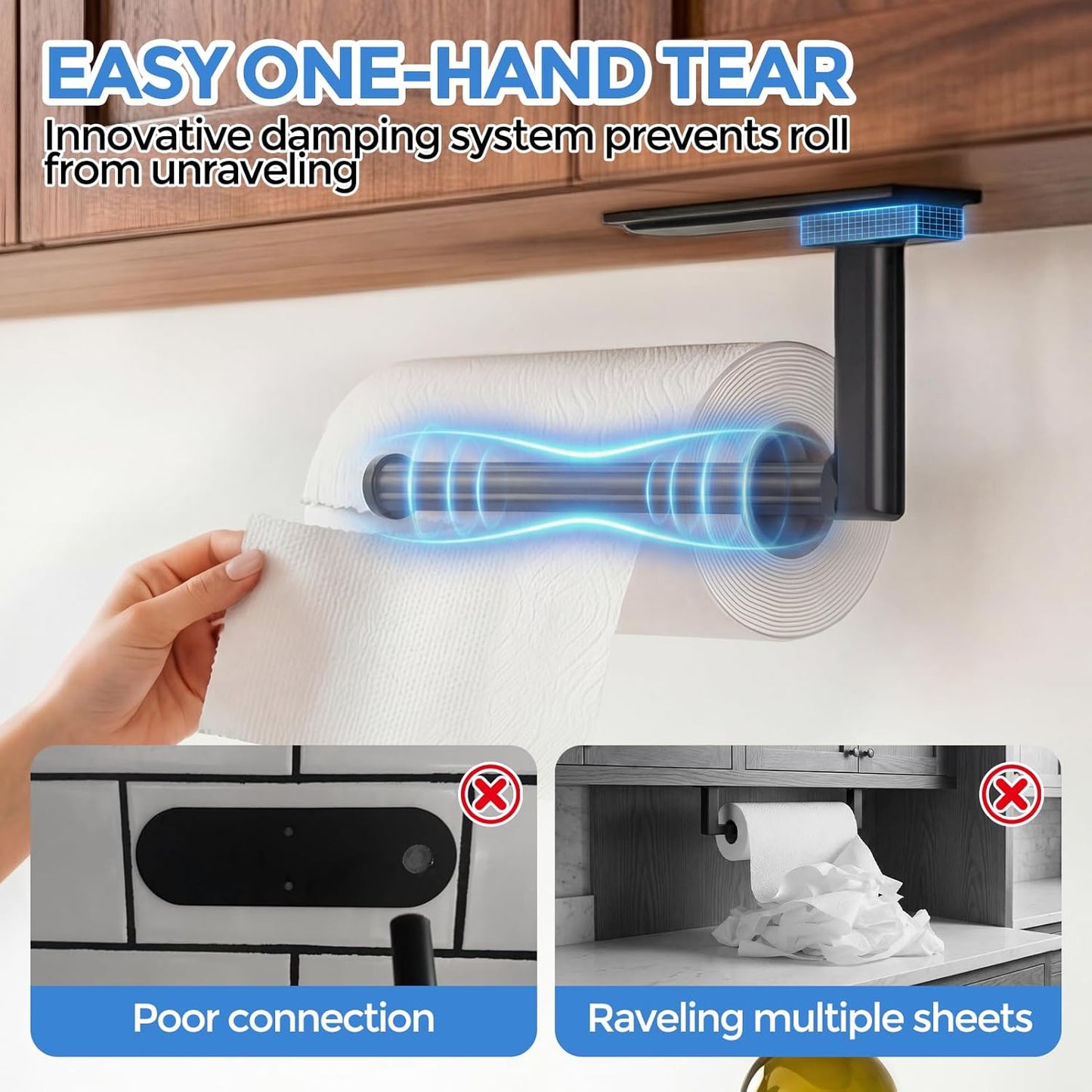 Soporte para toallas de papel negro con una mano para cocina, baño y fregadero