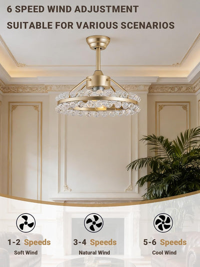 Ventilador techo enjaulado cristal dorado 20pulg luz 6 vel