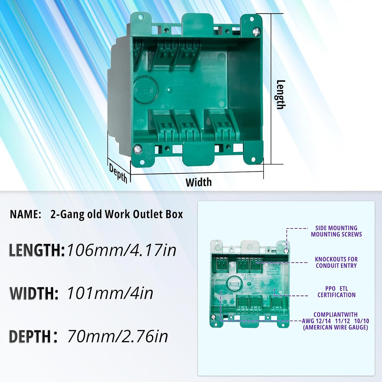 Caja salida eléctrica plástico PPO 4x3-3/4pulg verde