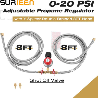 Regulador propano 0-20 PSI manguera Y 8ft MNPT 1/8pulg