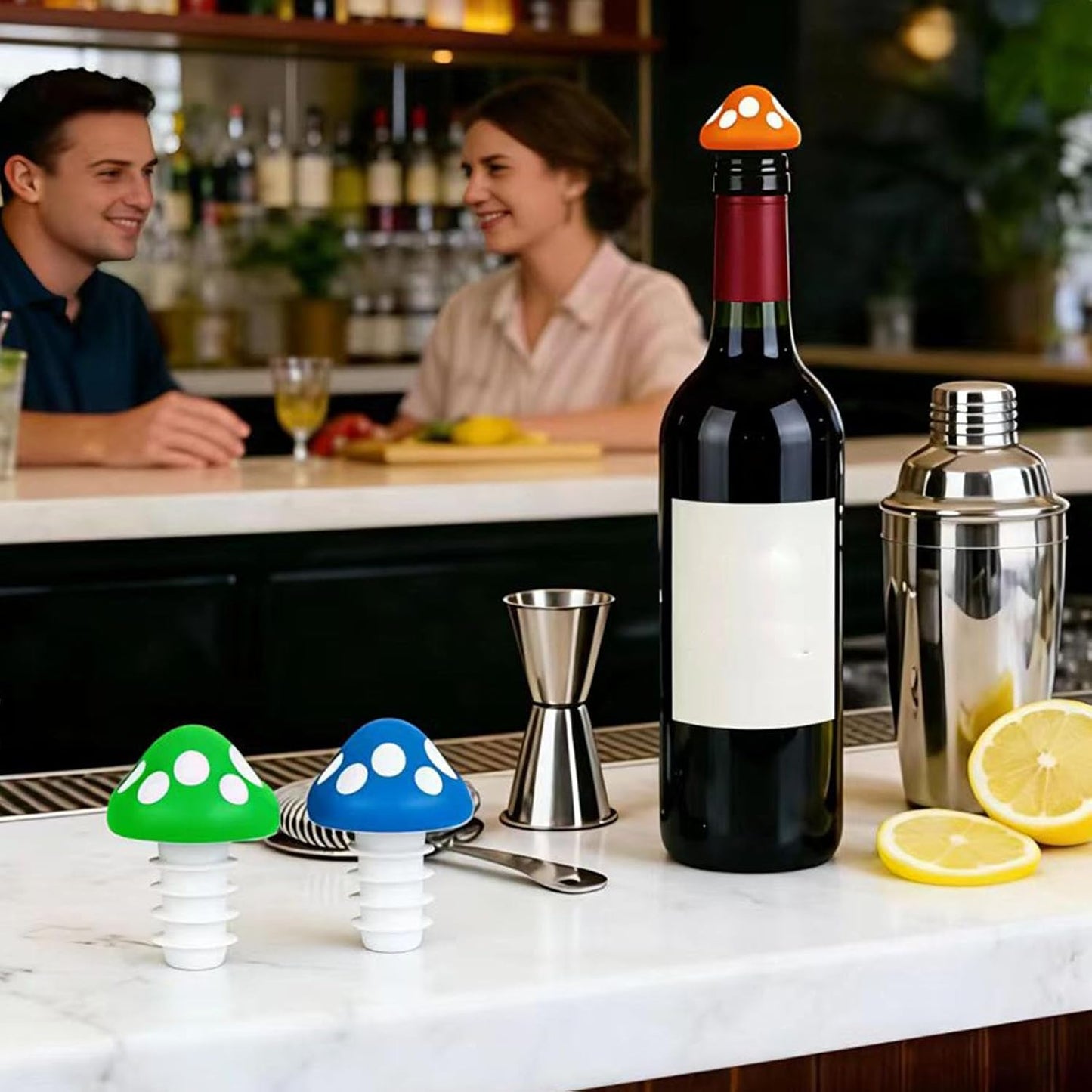 6 Tapones Silicona para Botellas de Vino Multicolor