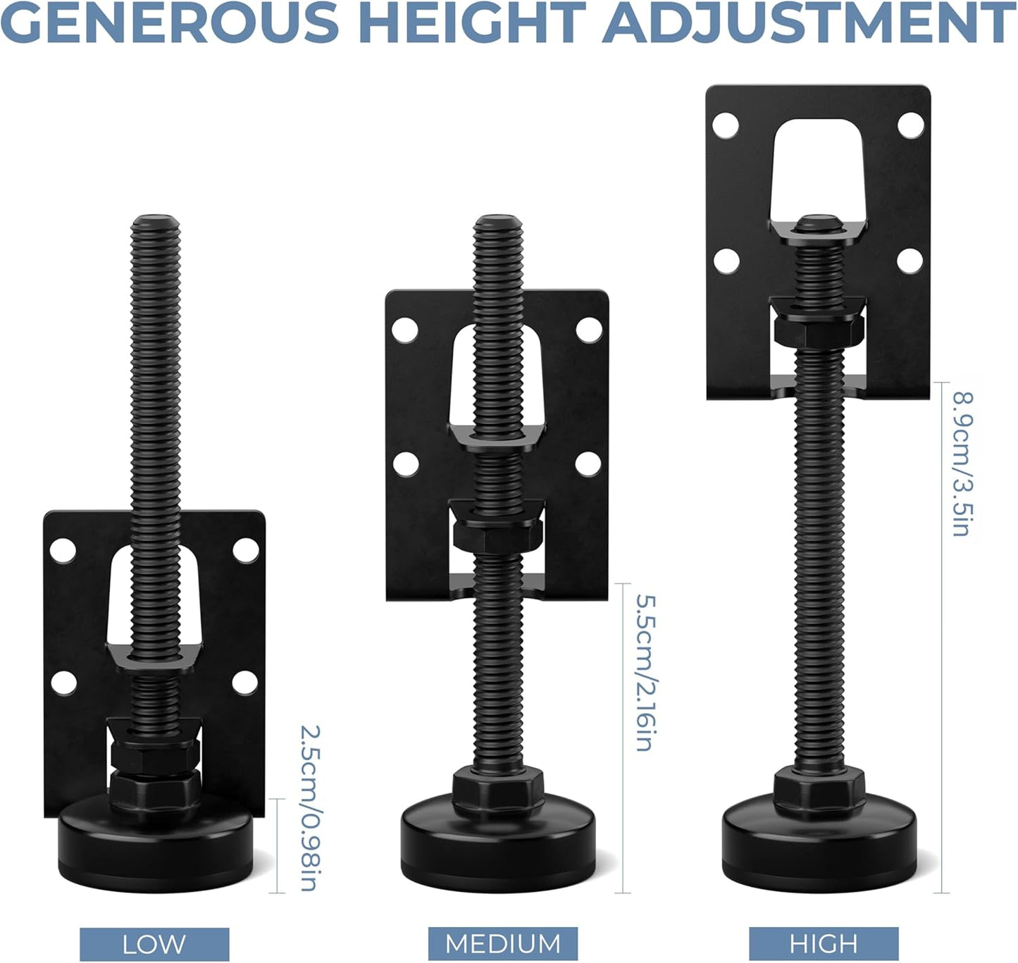 Pies niveladores en L ajustables 3.5pulg set 4 resistente 330lb