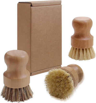 Cepillo madera fibra natural para limpiar platos y ollas set 3
