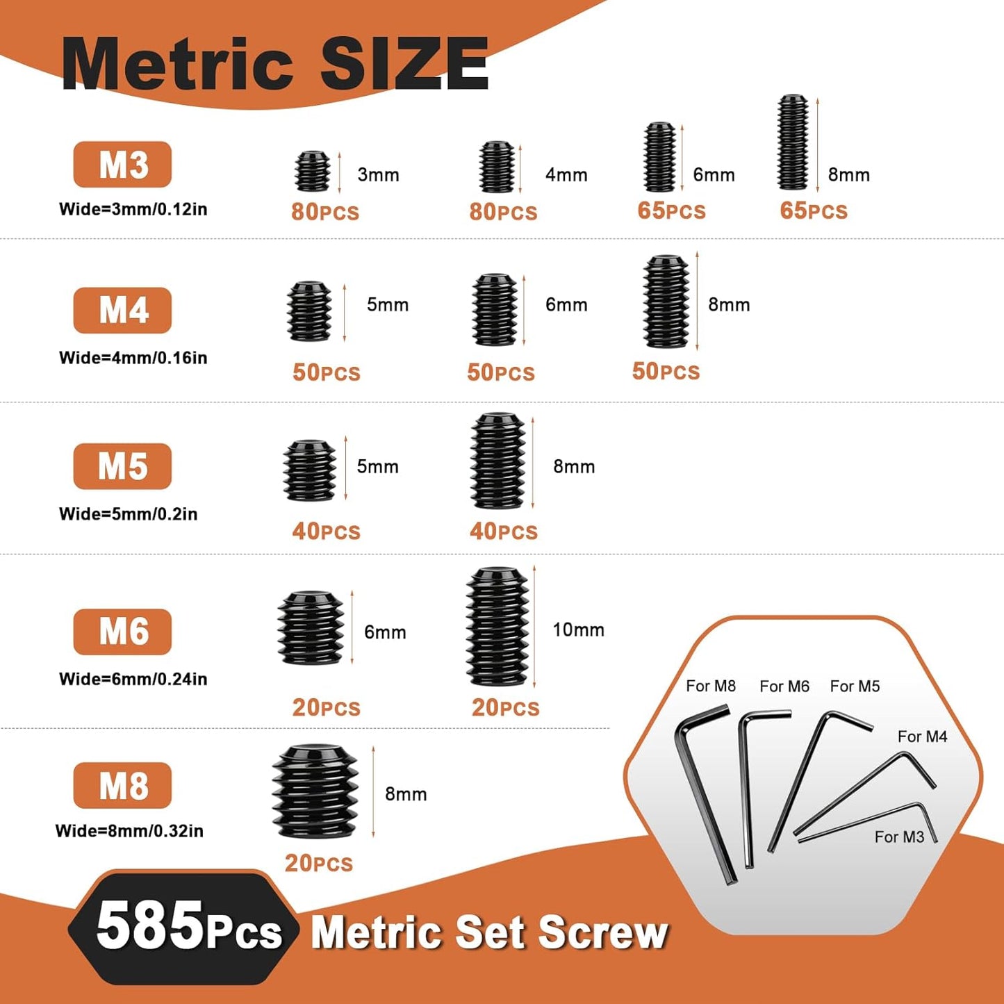 Set 1000 pzas llaves Allen métricas y SAE M3-M8