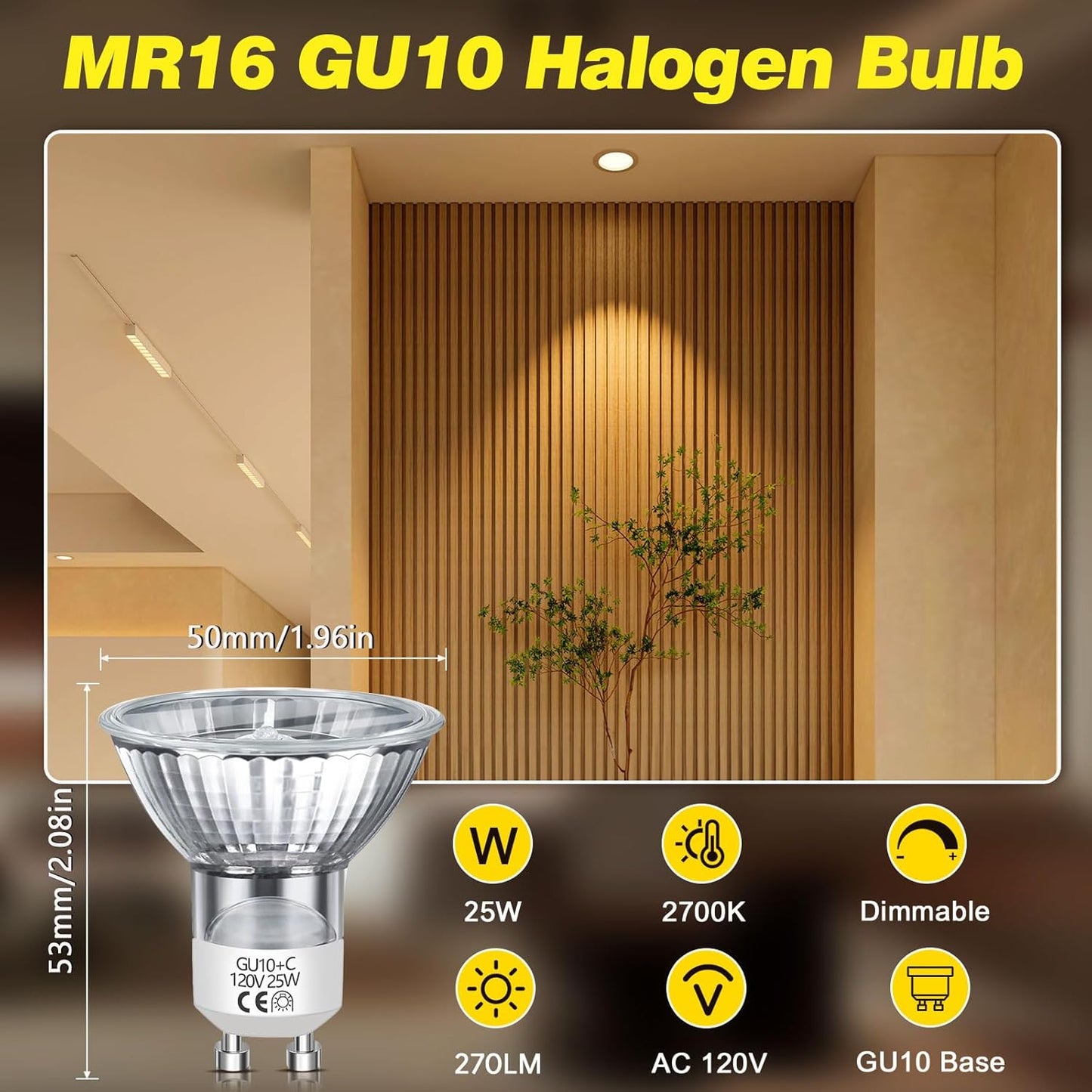 Bombilla GU10 MR16 Vidrio 2700K Blanco Cálido