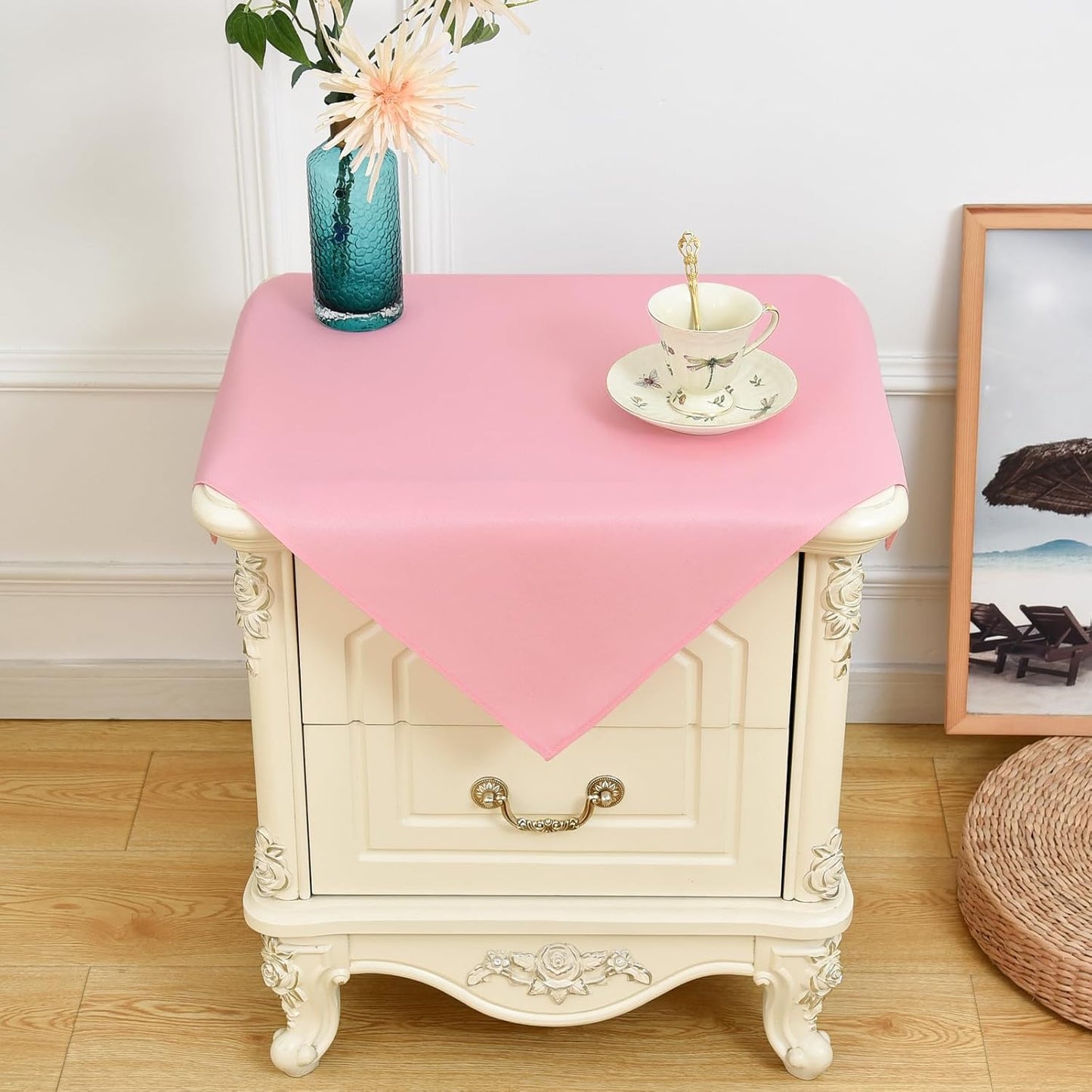Mantel cuadrado rosa de 24 x 24 pulgadas de poliéster resistente