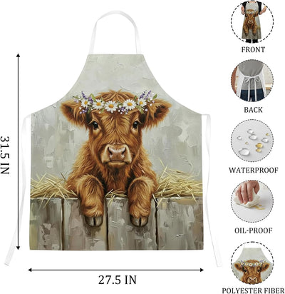 Delantal floral para mujer con imagen de vaca alta impermeable para cocina lavado platos horneado