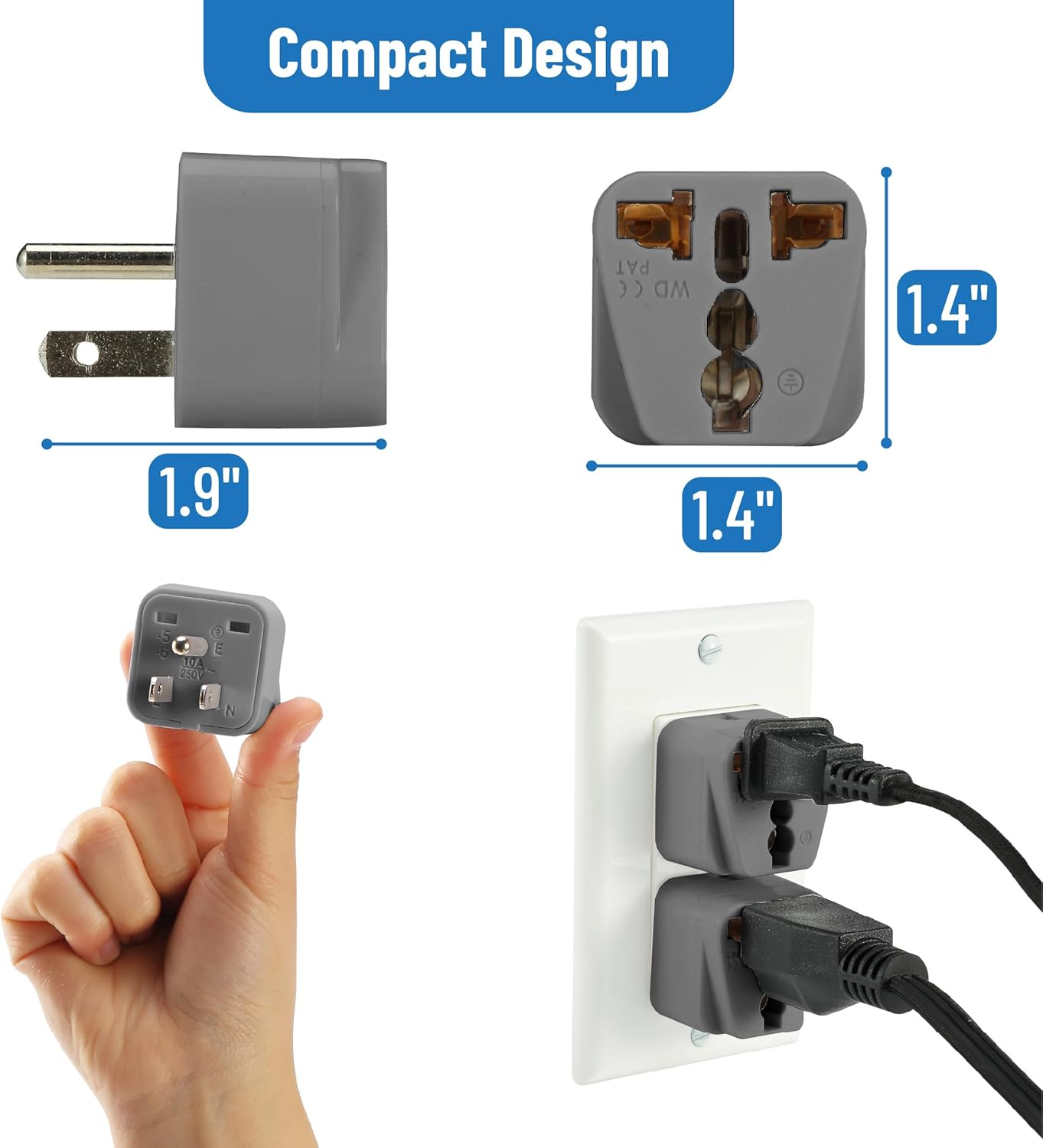 Adaptador enchufe Reino Unido a EE.UU. set 2 gris