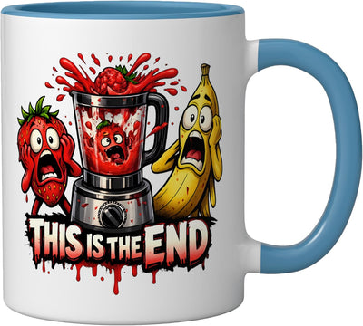 Taza Cerámica Humorística Frutas Panic Cartoon Azul/Blanco