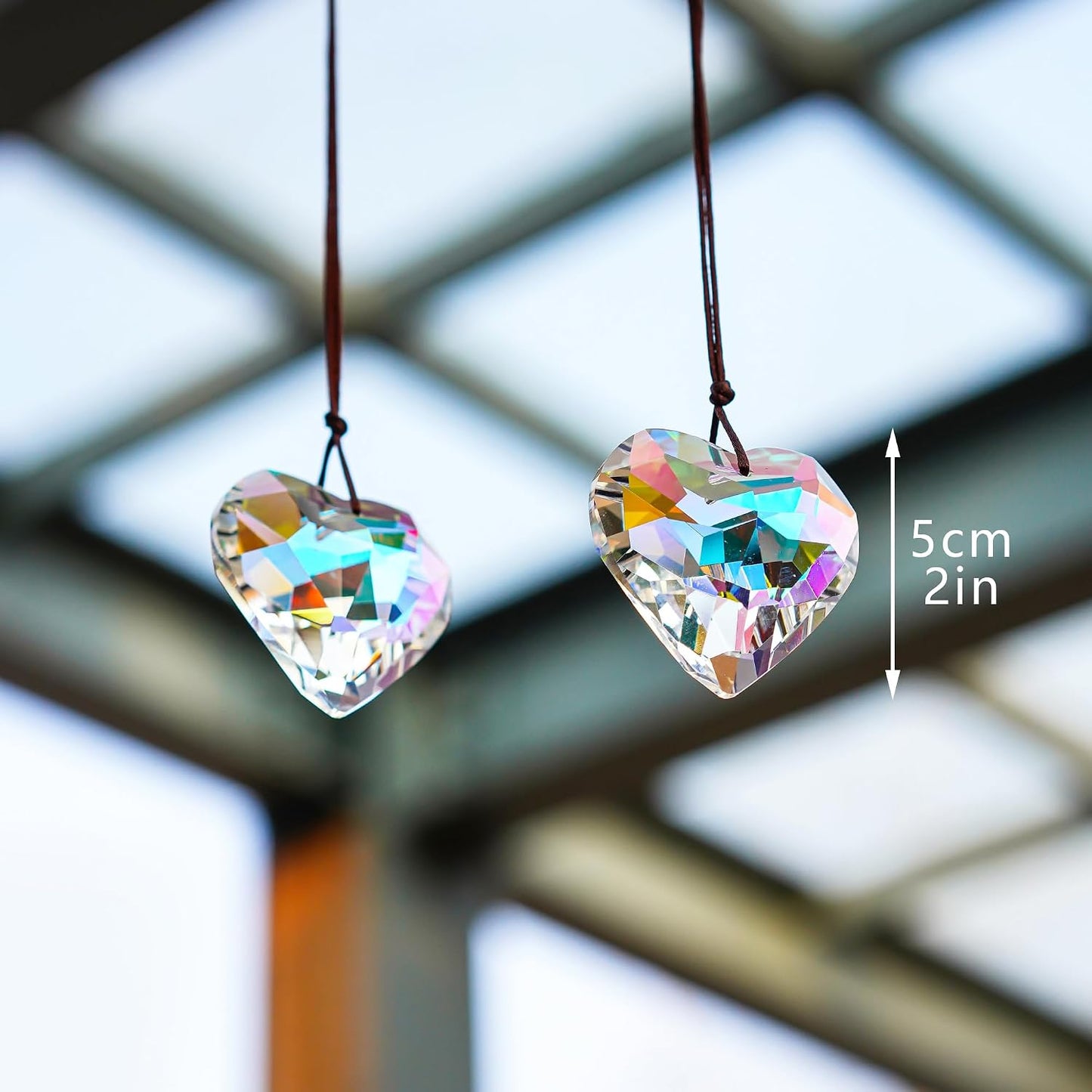 2 Pzas Prismas Cristal Corazón AB Arcoíris para Ventana