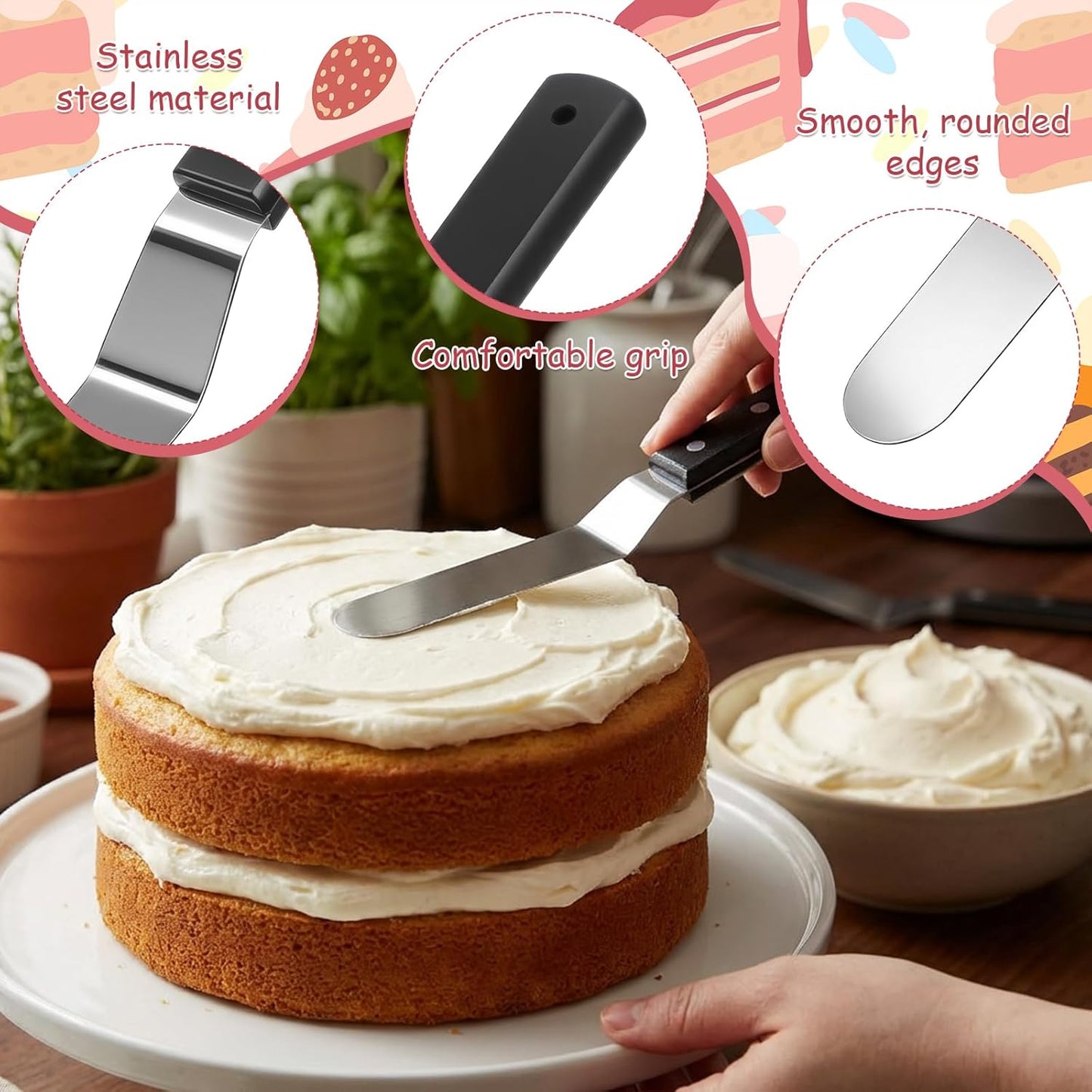 Espátula de glaseado en ángulo de acero inoxidable para tartas y pasteles