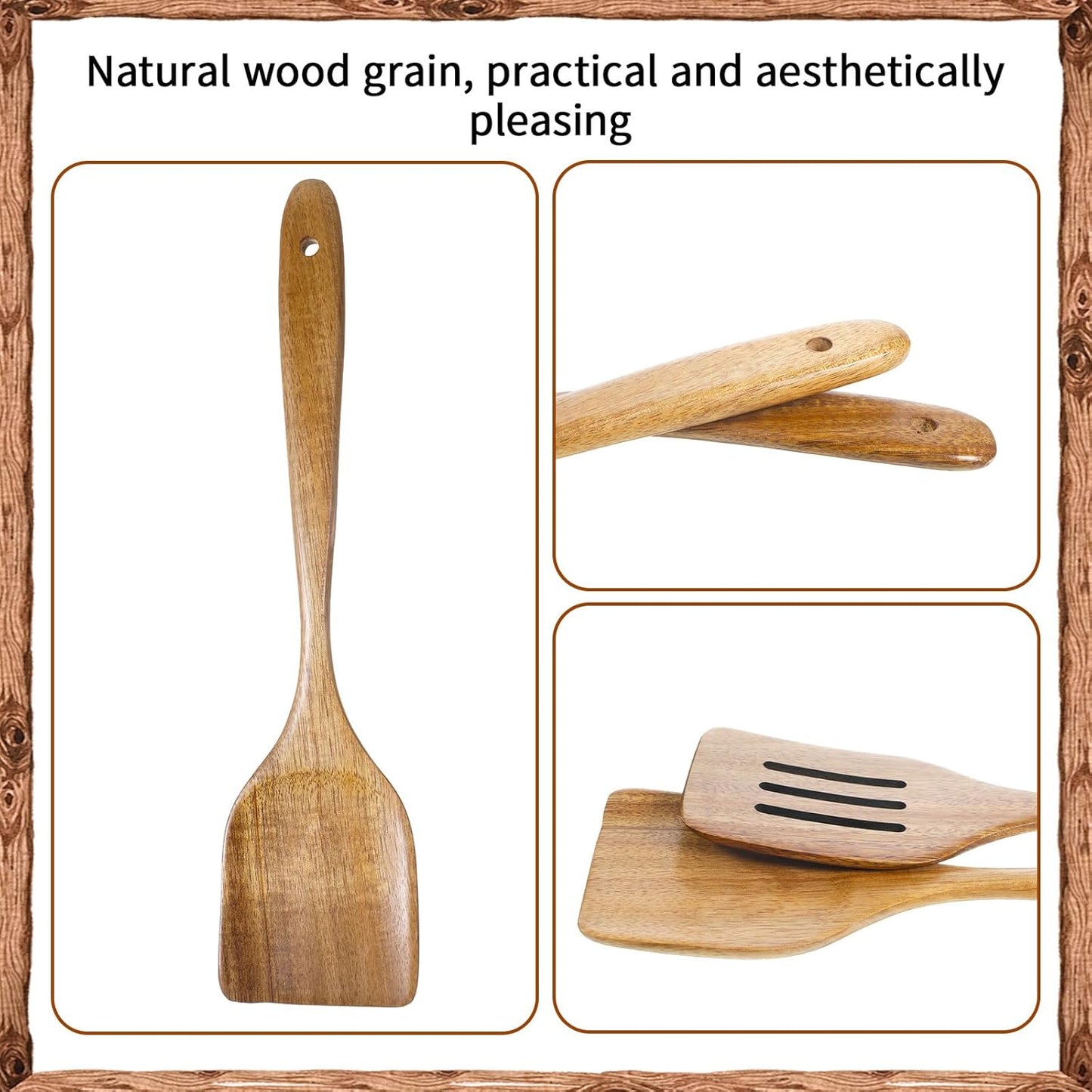 Set 2 Espátulas Planas Madera y Volteador Antiarañazos