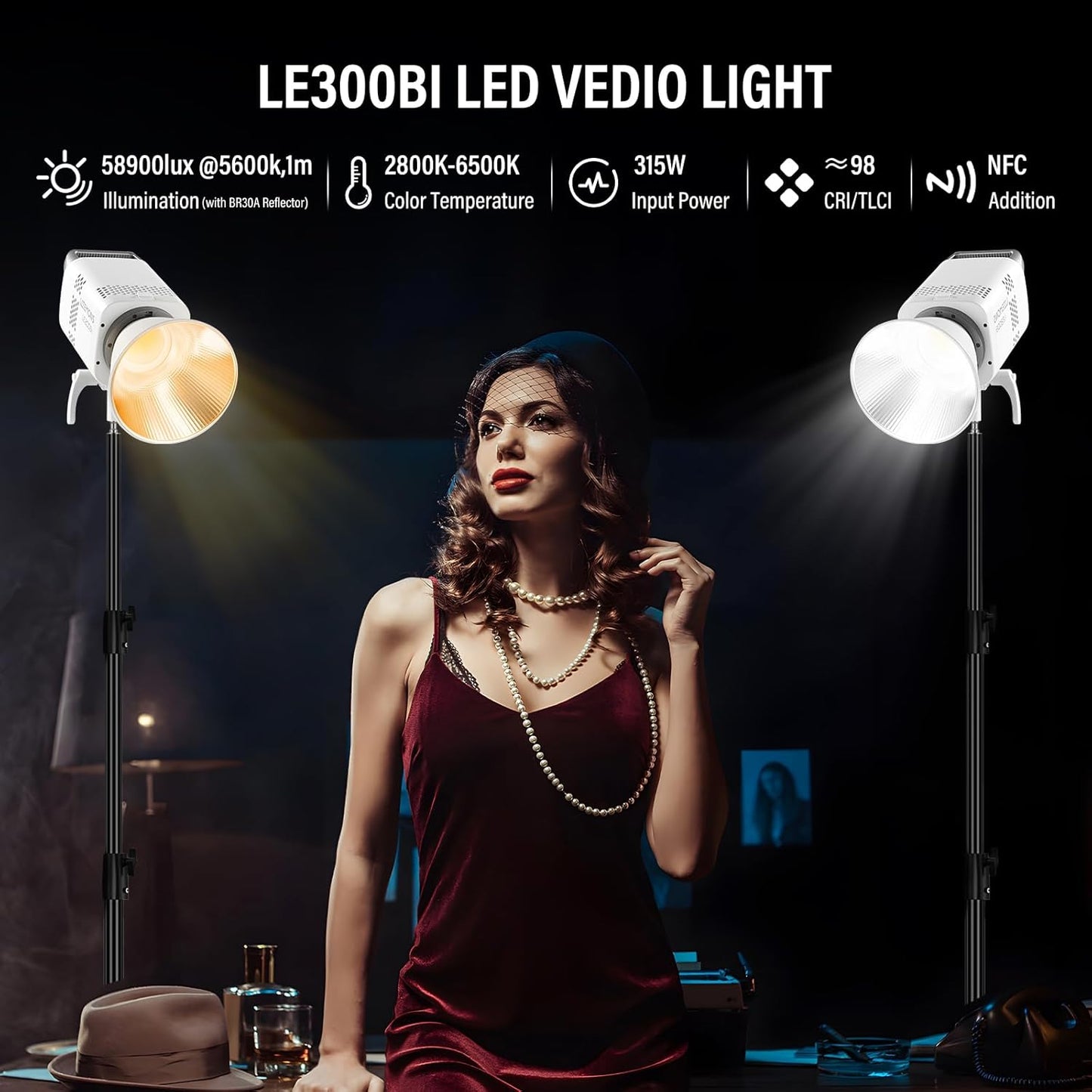Luz LED bicolor Bowens Mount 315W DMX/Bluetooth 2800K-6500K