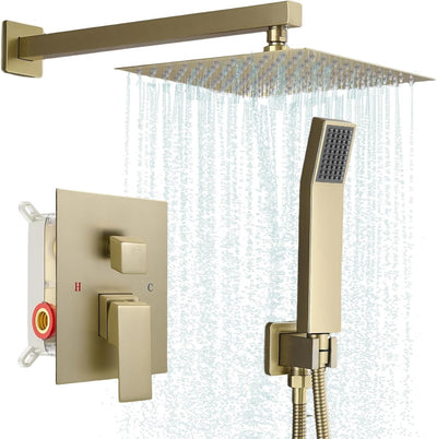 Grifo ducha lluvia 10pulg combo 2 funciones oro cepillado