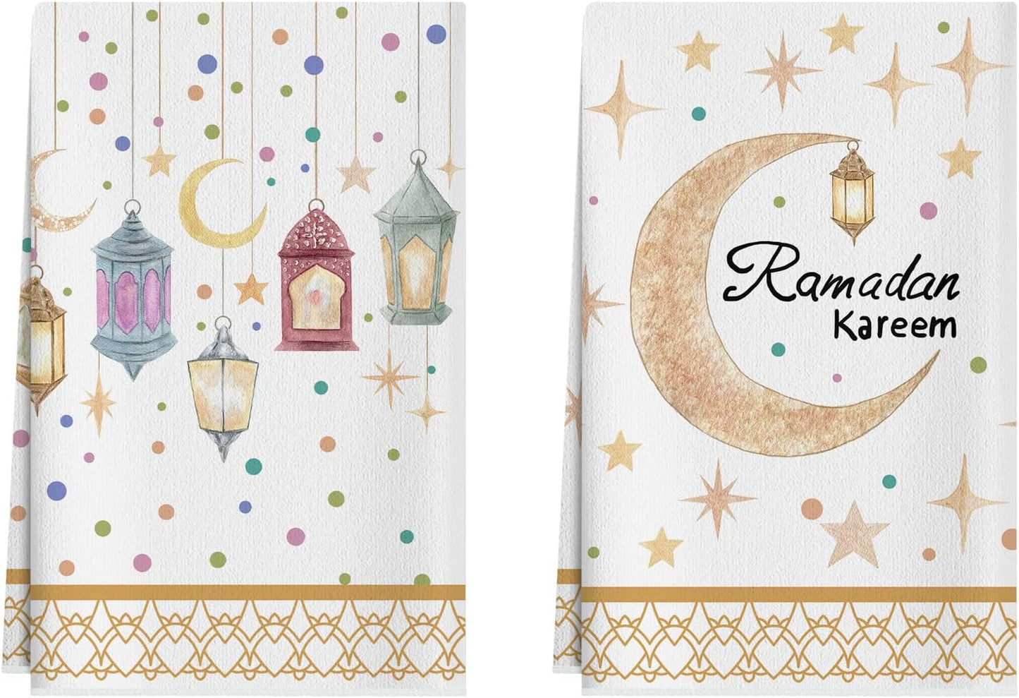 Paños de cocina con estrellas y luna para Ramadan Kareem Juego de 2