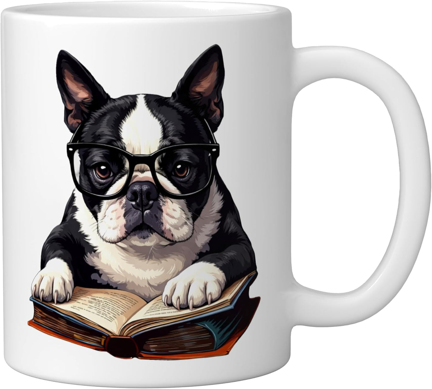 Taza Cerámica para Lectura Perro Boston Terrier Blanca