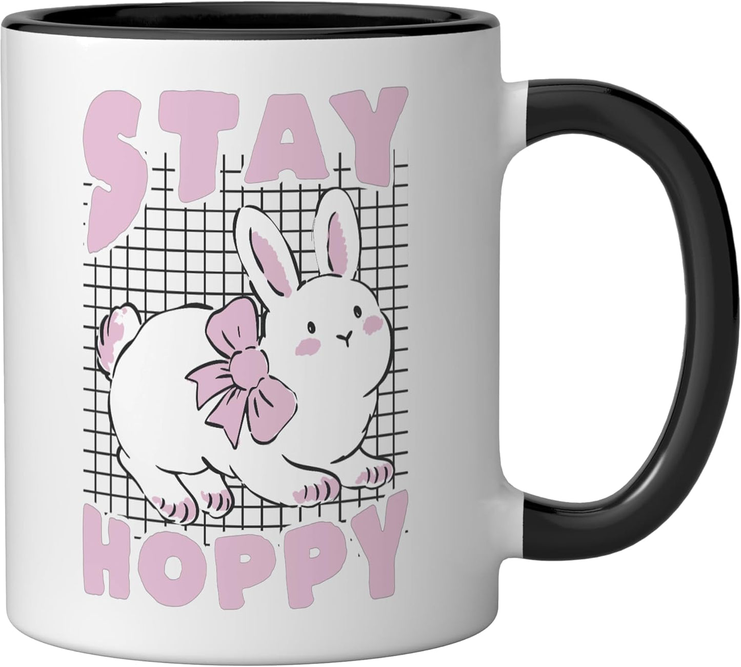 Taza cerámica kawaii conejito negro/blanco Stay Hoppy
