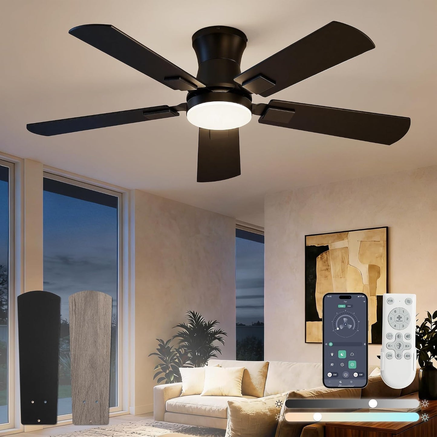 Ventilador techo 42pulg luz LED regulable control remoto