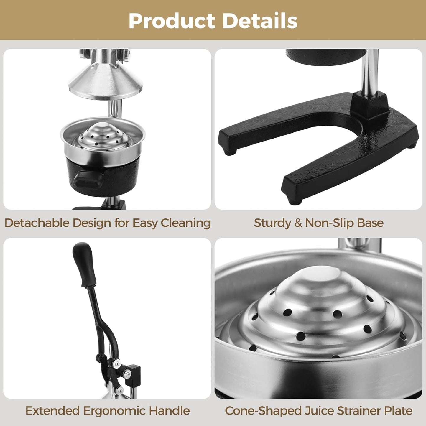 Exprimidor manual de acero inoxidable para cítricos