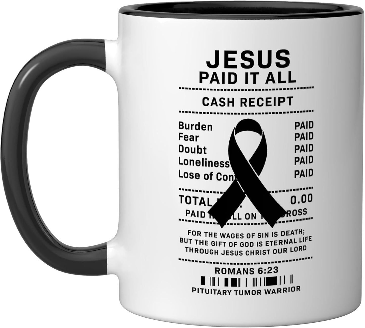 Taza cerámica para combatiente de tumor pituitario negra/blanca