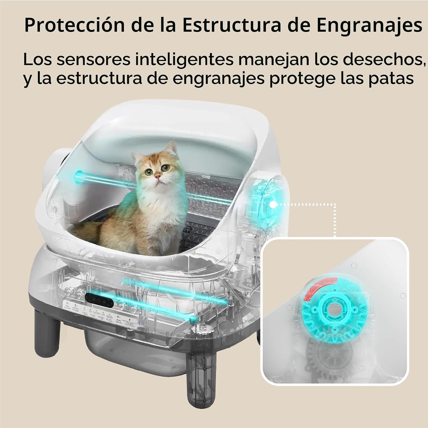 Caja arena automática para gatos grandes con sensor antipellizcos