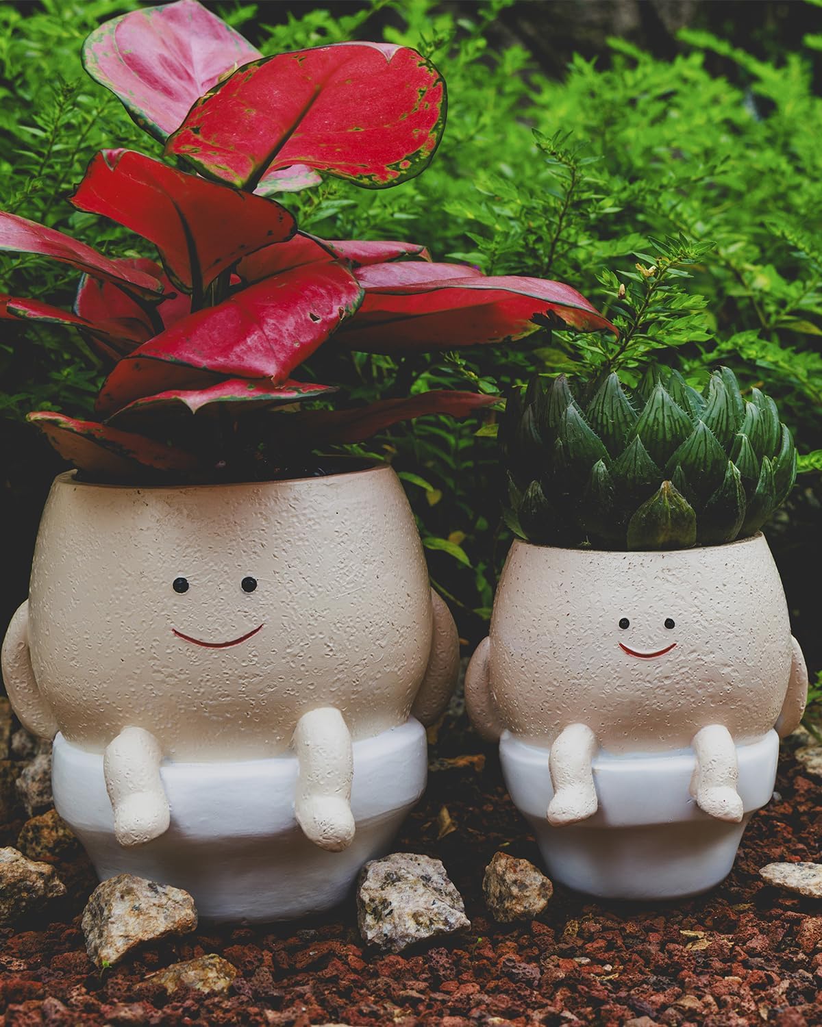 Macetas resina cara sonriente para suculentas y plantas