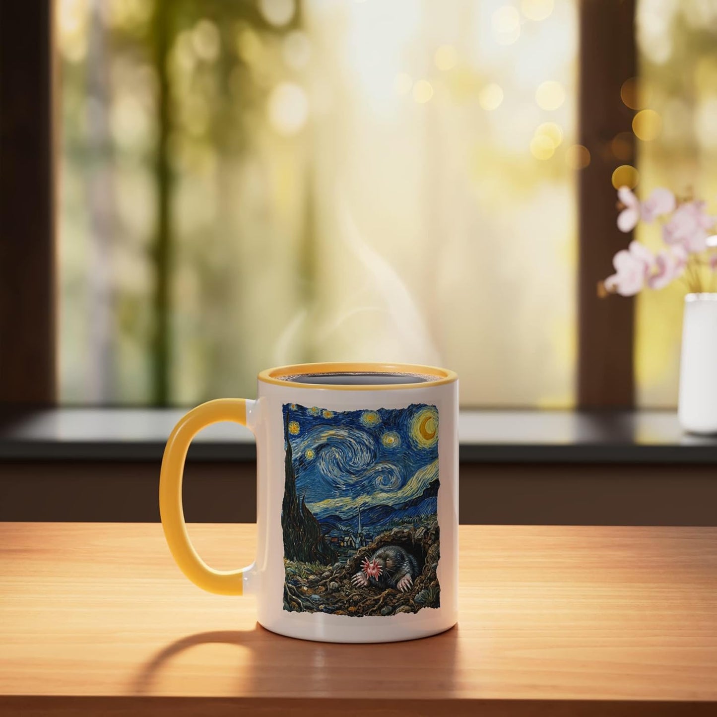 Taza Cerámica Mole Estrella Noche Amarillo Blanco