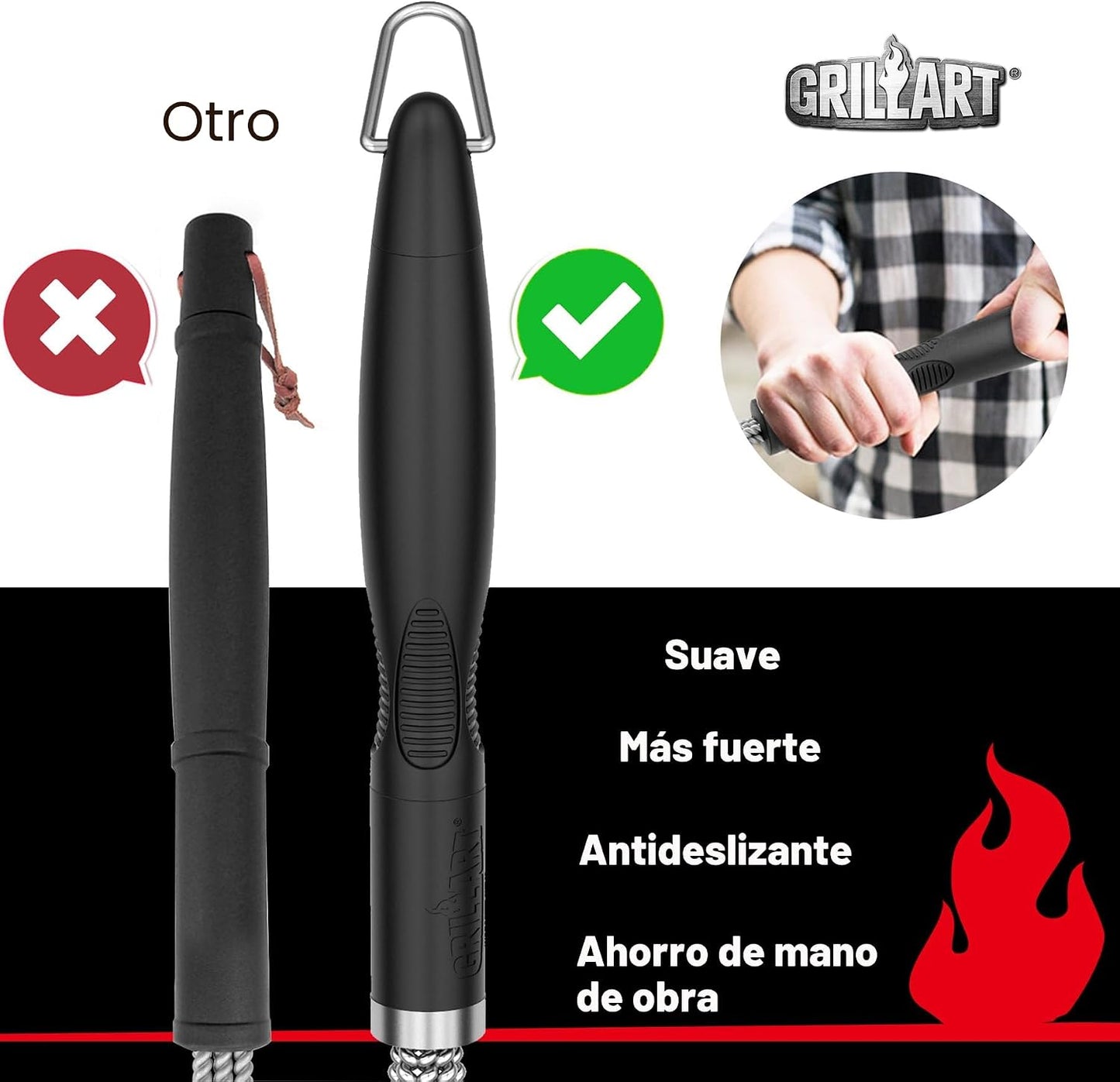 Cepillo y raspador parrilla triple cerdas alambre