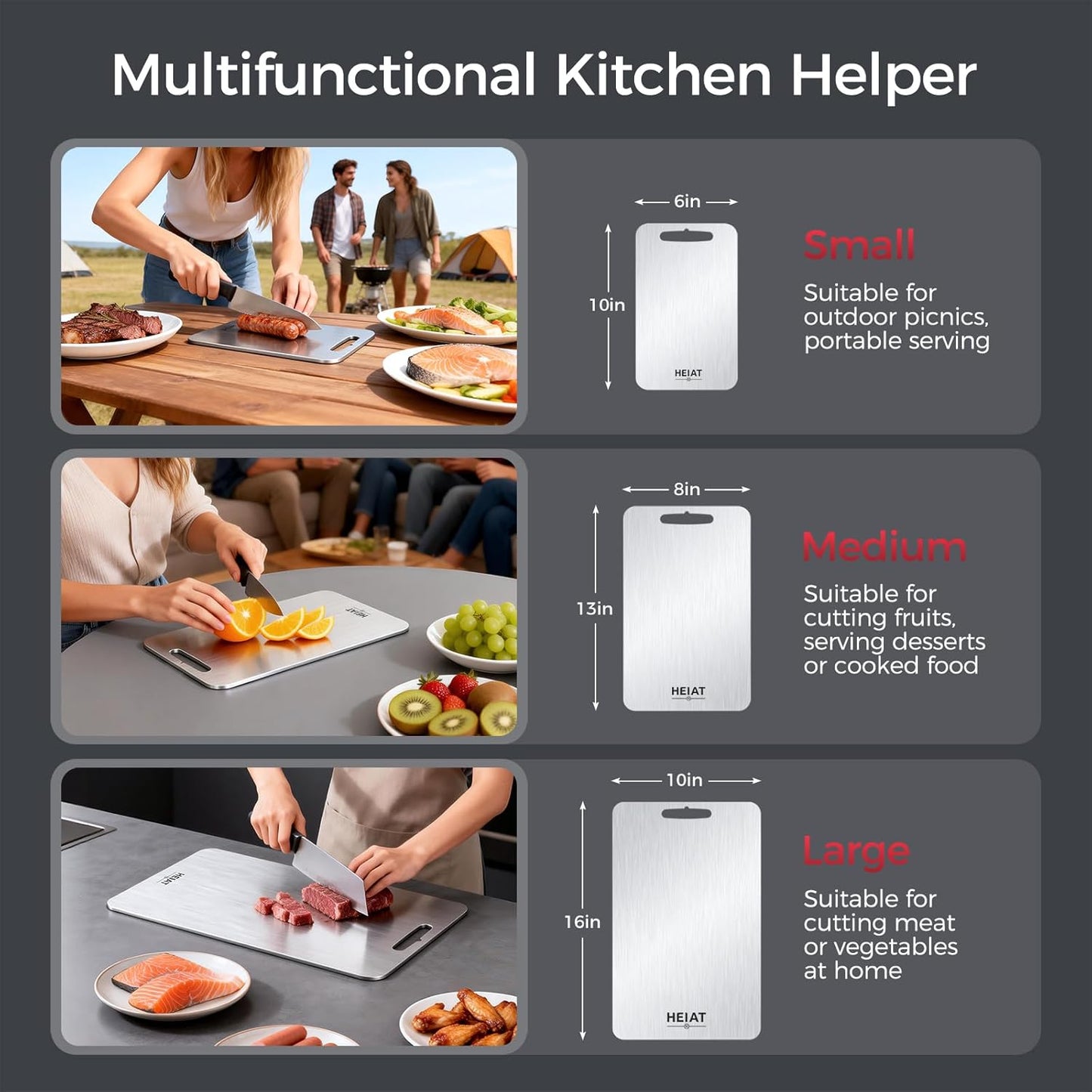 Set 3 Tablas Cortar Titanio Puro Doble Cara Cocina