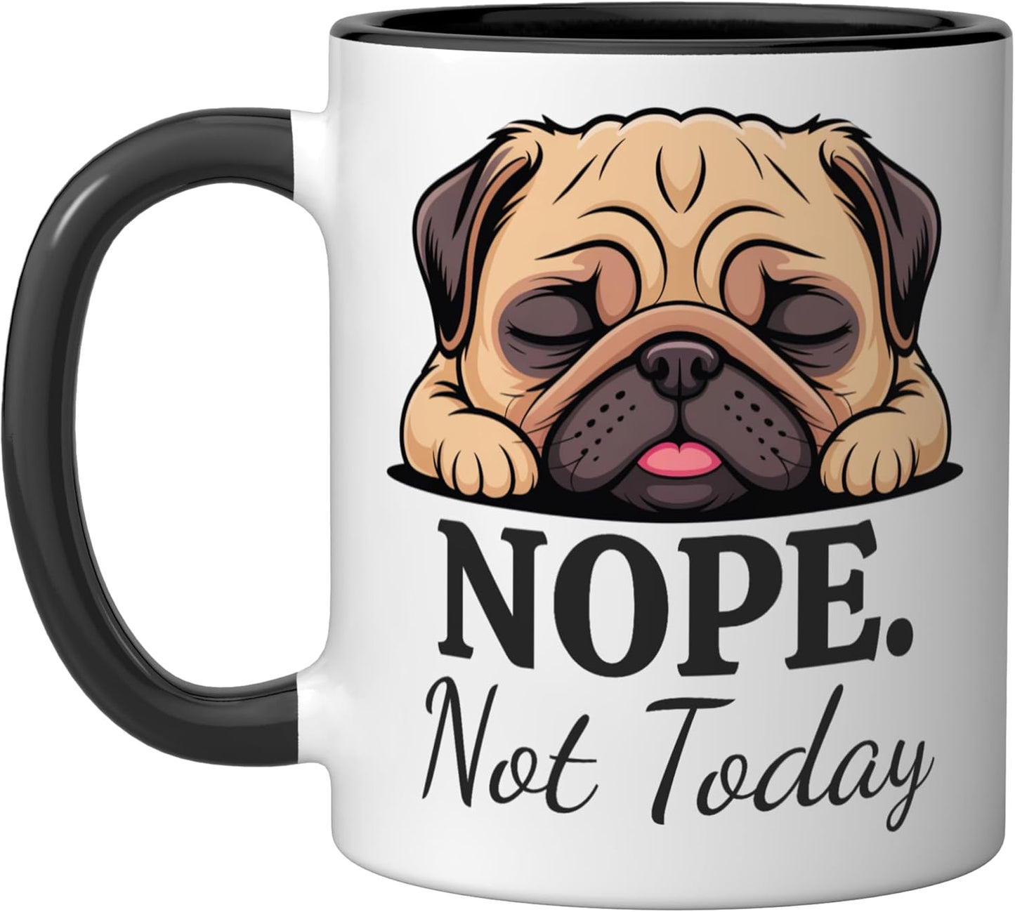 Taza de cerámica con diseño de perro pug durmiendo negro/blanco