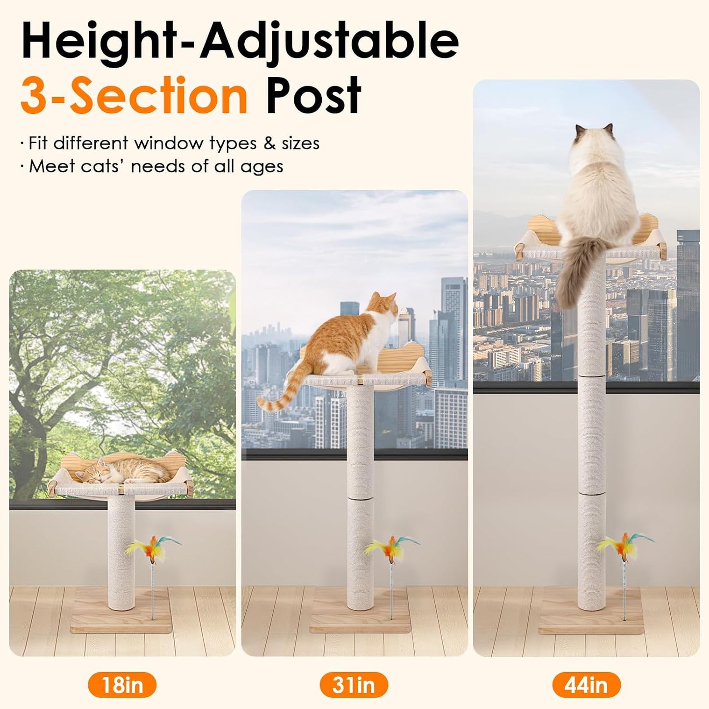 Percha gato poste rascador sisal 44pulg hamaca madera ventosa