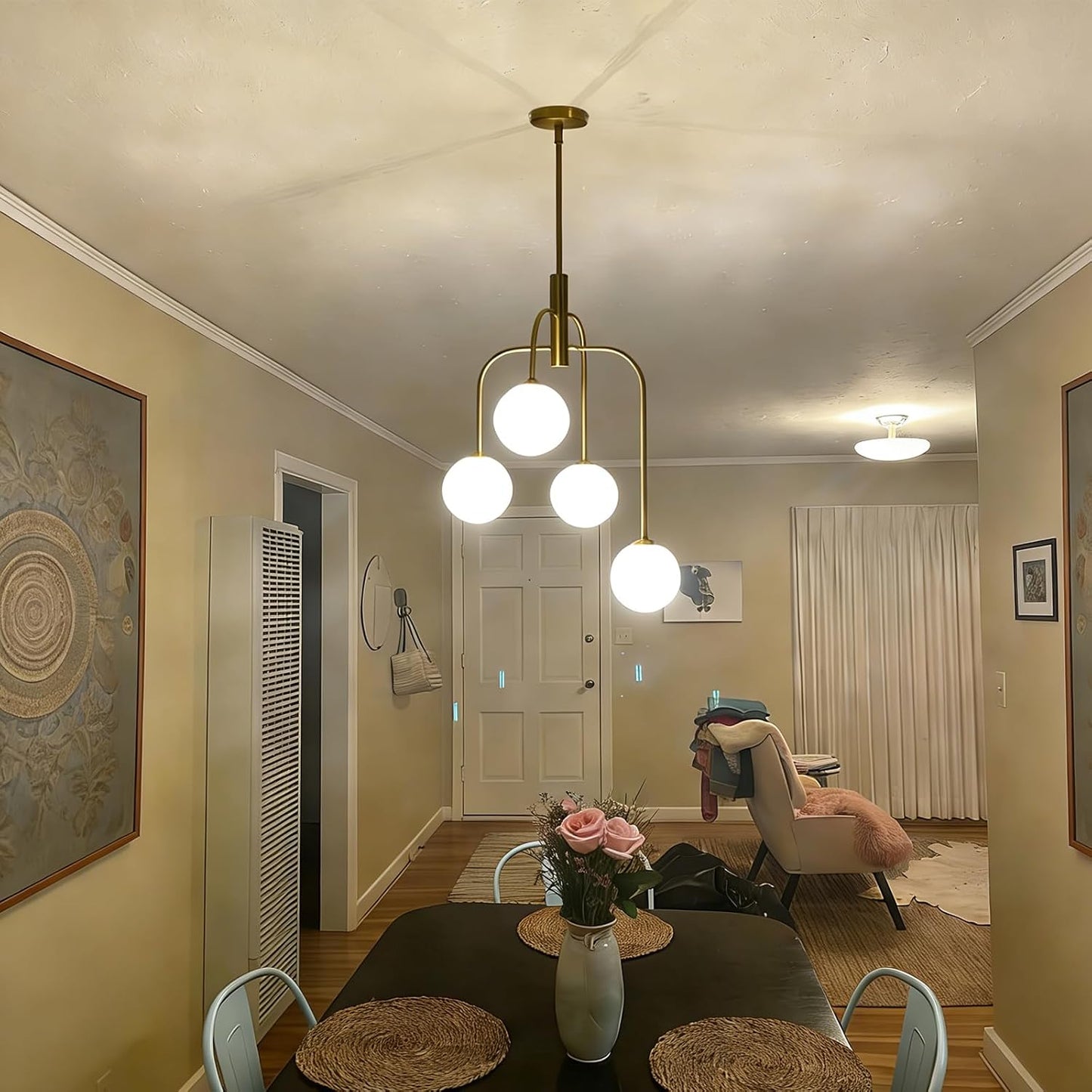 Candelabro moderno Sputnik dorada 4 luces ajustable comedor cocina