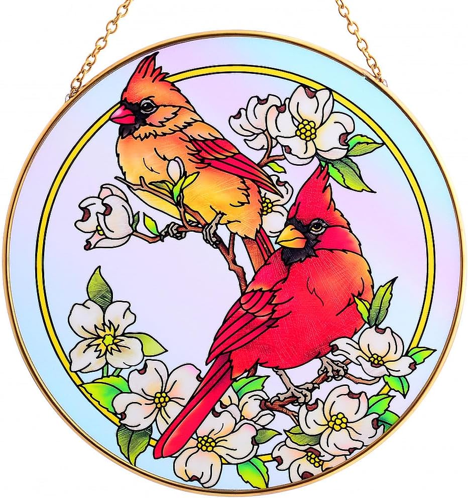 Atrapasoles cardenales 6.3pulg vidrio pintado decoración hogar