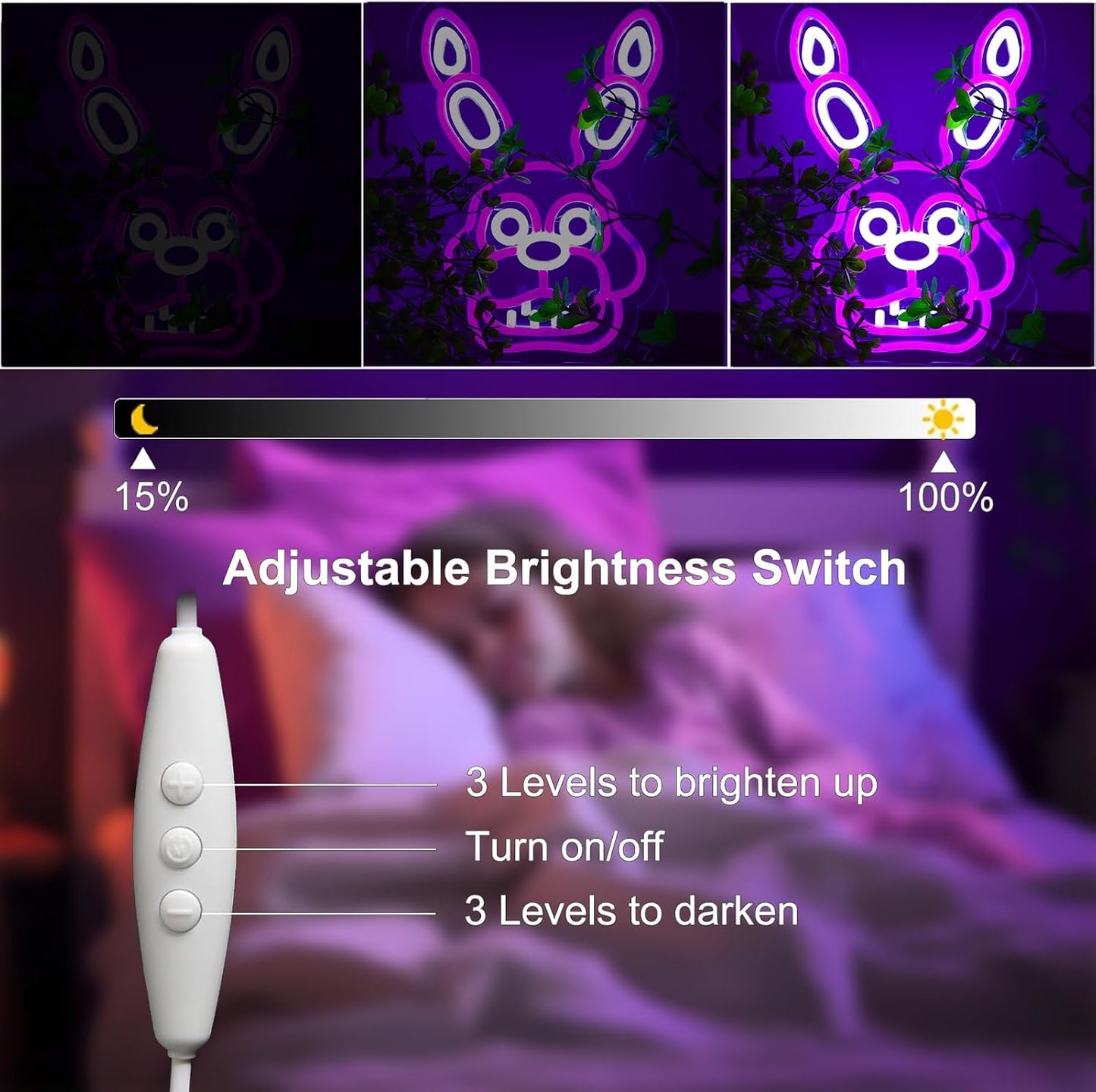 Letrero neón Fnaf Bonnie para decoración sala juegos cumpleaños