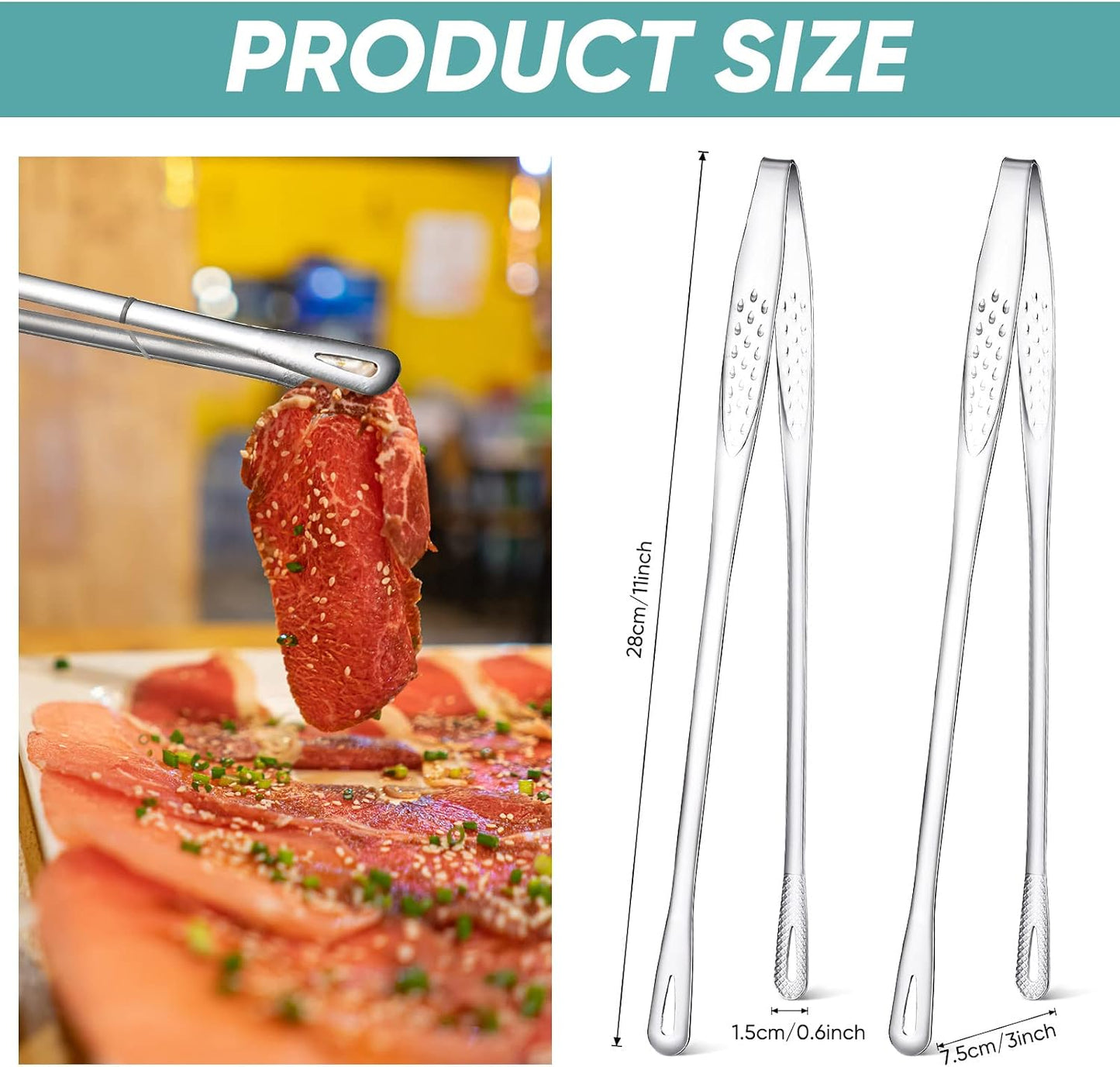 6 Pinzas Acero Inox Coreano Barbacoa 11pulg Utensilios Cocina