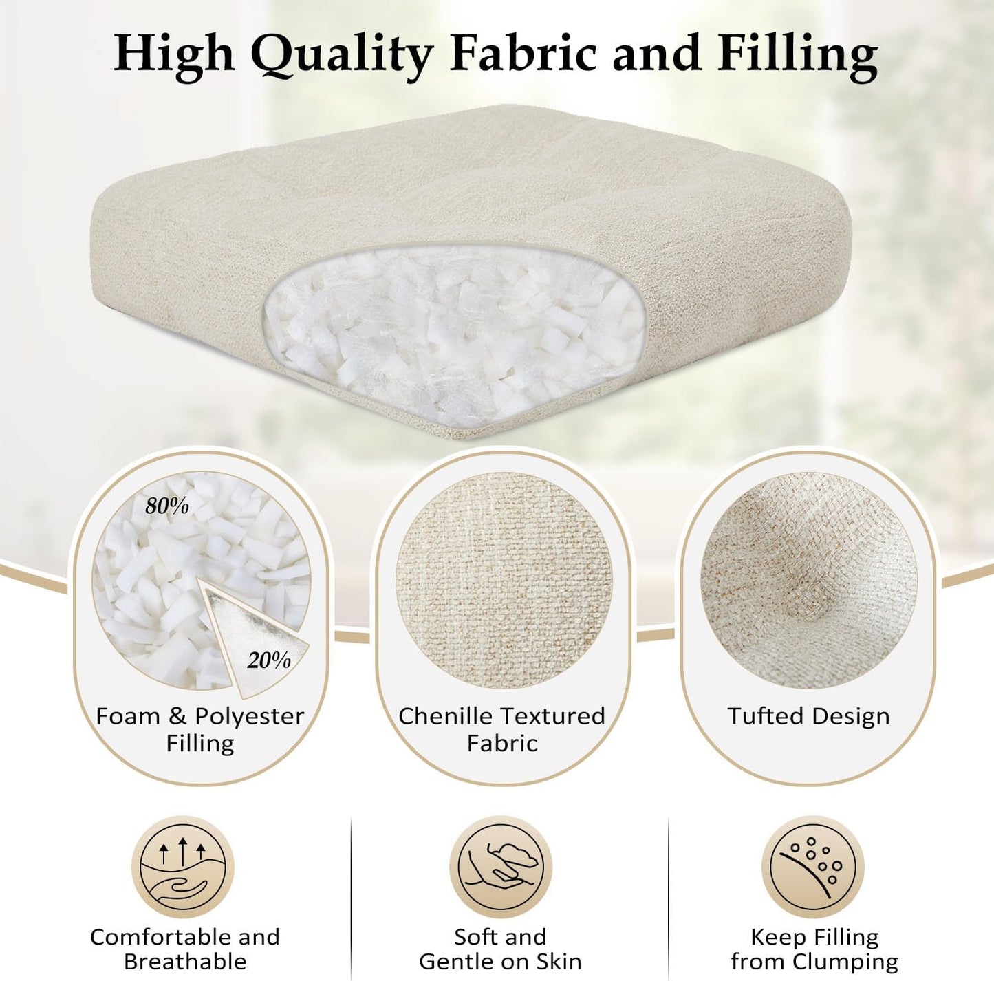 Paquete de 4 cojines para silla de comedor con base antideslizante, forma U, beige