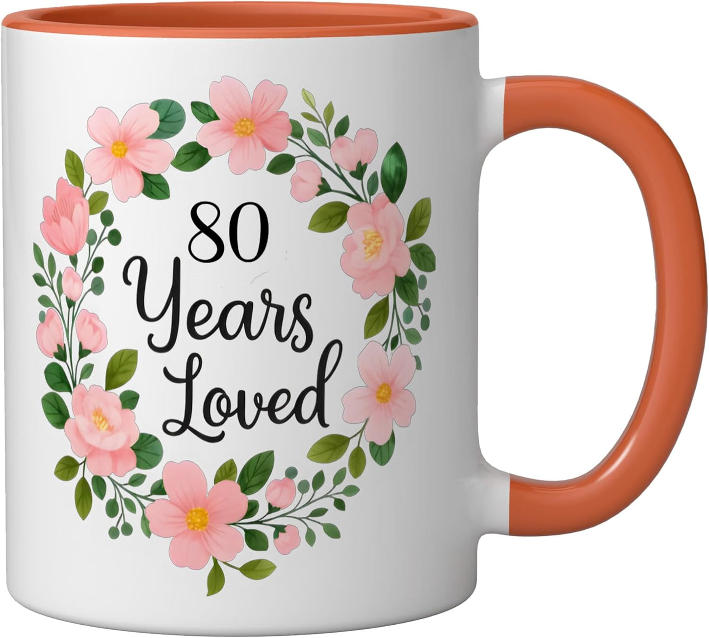 Taza cerámica para cumpleaños 80 años diseño floral amarilla/blanca