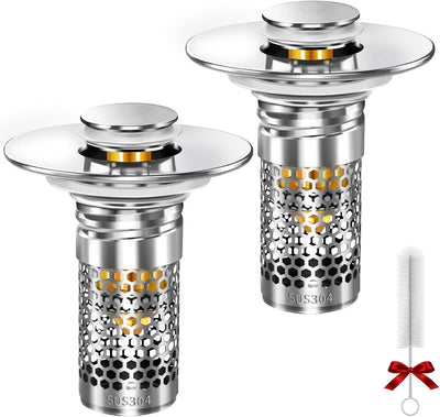 Tapón drenaje baño con filtro acero inox 2uds