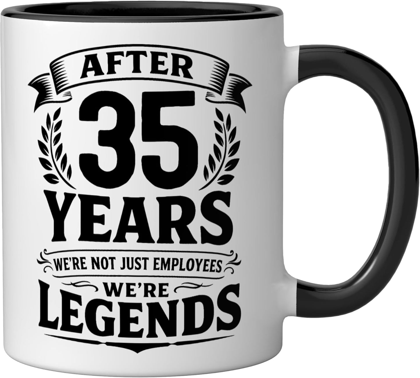 Taza cerámica para aniversario laboral 35 años negro/blanco